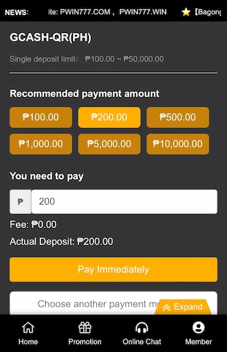 Step 3: choose the appropriate amount for payment. Click "Pay Immediately".