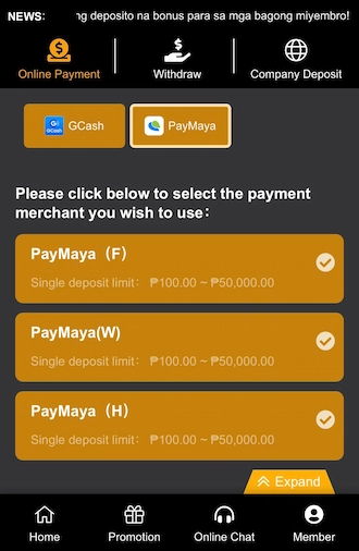 Step 1: Select the PayMaya payment method.